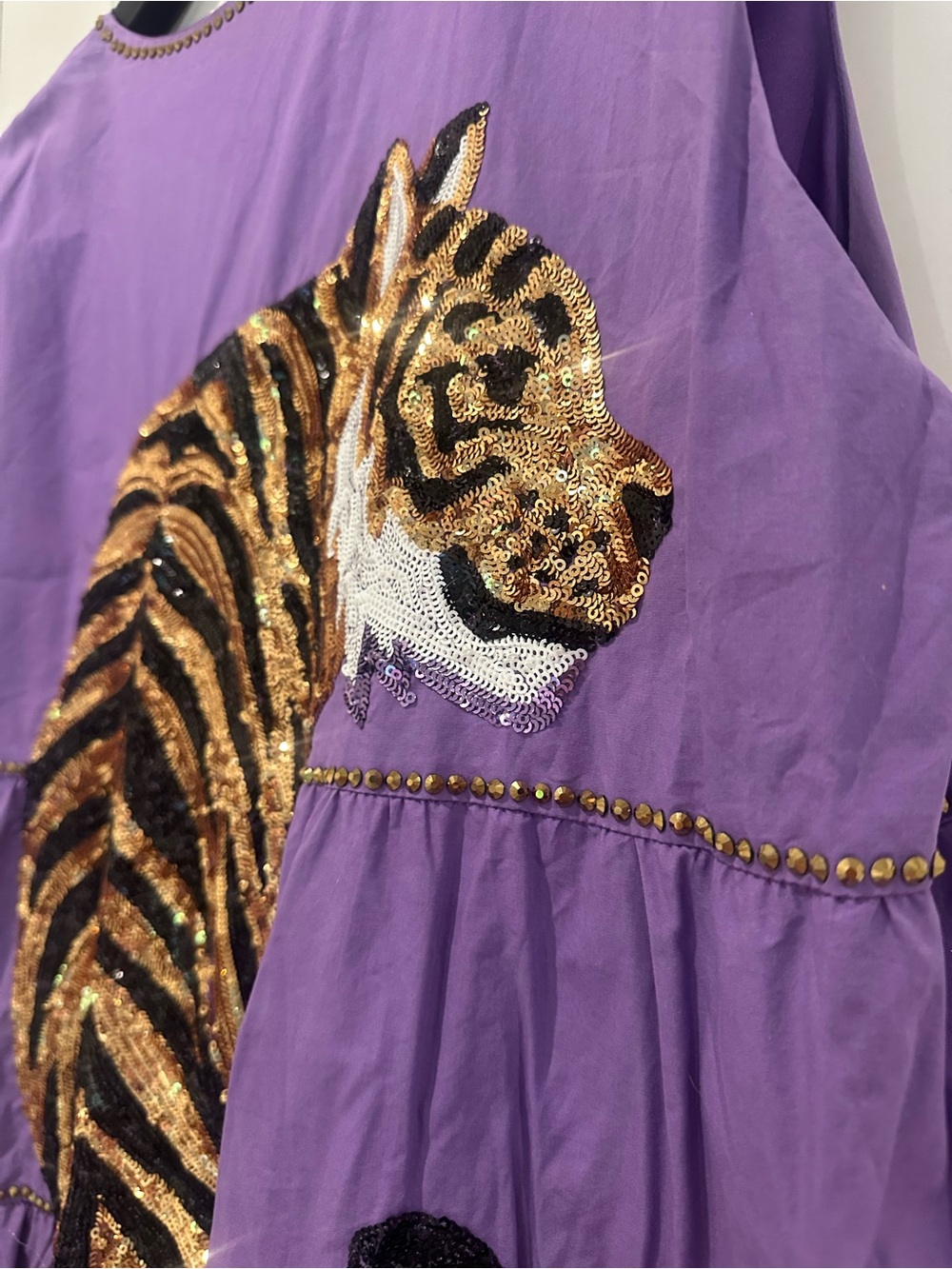 Queen of Sparkles Purple Sleeveless Dress with Gold Sequin Tiger on Back - Picture 8 of 8